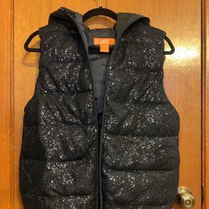 Joe Fresh Black Sequin Hooded Puffer Vest